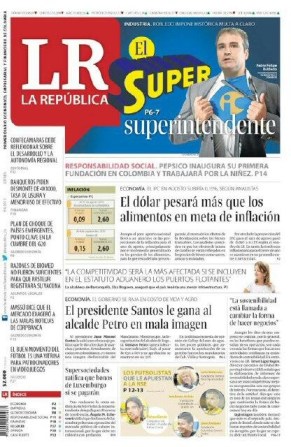 Portada del Diario La República que aparecerá el 5 de septiembre, tuiteada por @Gerarigson